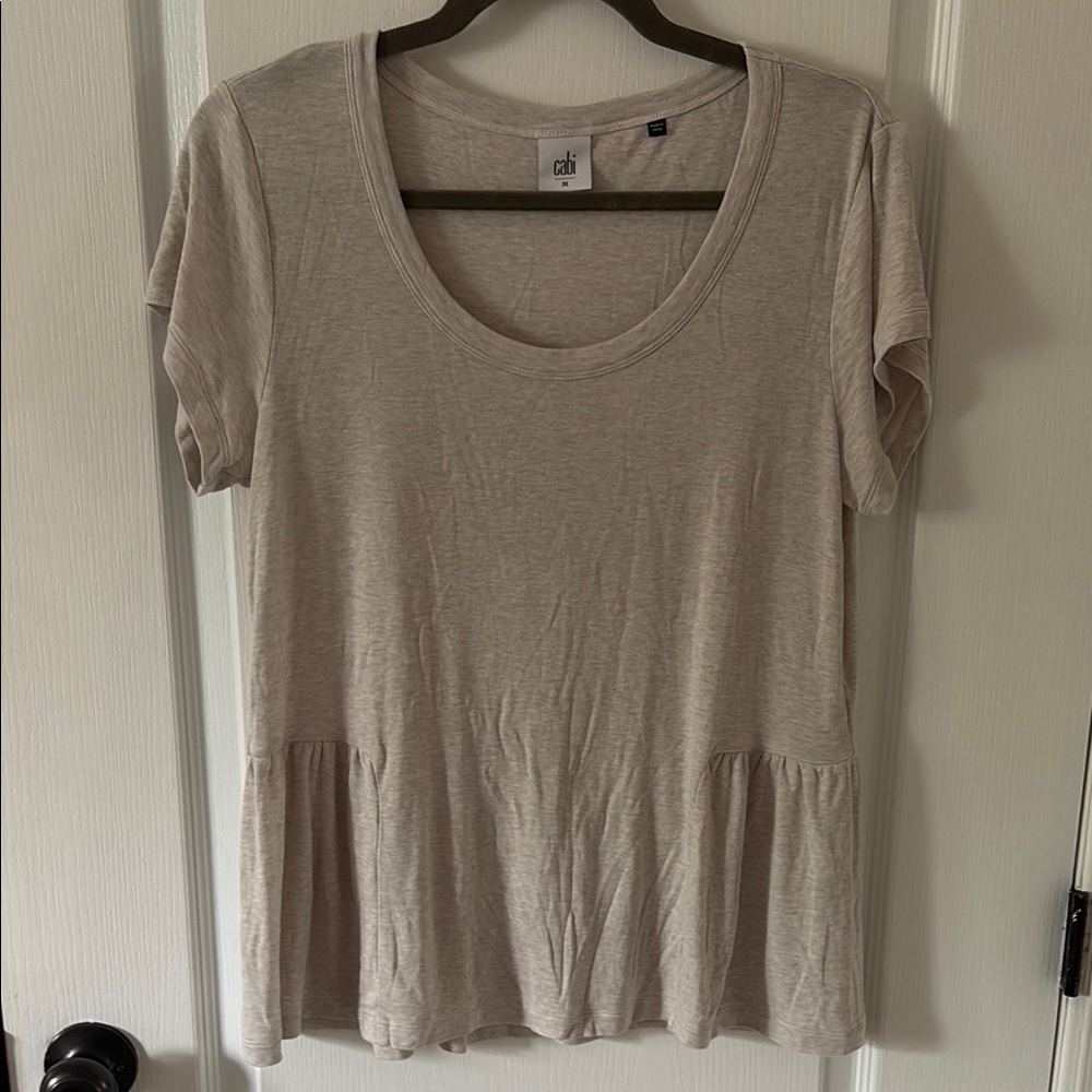 CAbi oatmeal color Peplum Short Sleeve Tee